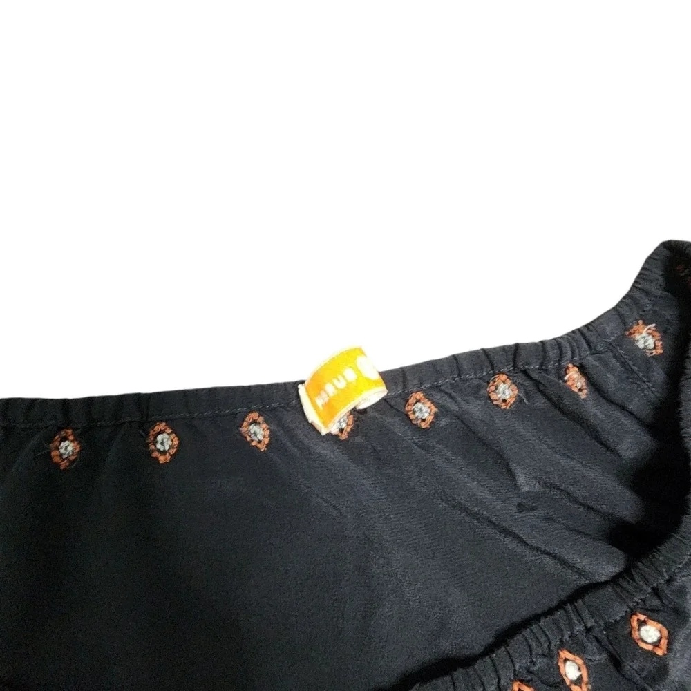 Tory‎ Burch Embroidered Black Long Sleeve Blouse Shirt Size 4 Boho Southwestern
